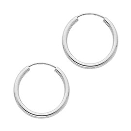 Galaxy Gold 14K Solid White Gold Endless Loop Hoop Timeless Earrings 2 mm Gauge/Thickness Available in Multiple Diameters - Segment Septum Lip Nose Round Hoop Tragus Helix Cartilage (0.55)