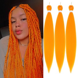 Orange Braiding Hair Pre Stretched 24 Inch 3 Packs Pre Stretched Braiding Hair Professional Synthetic Hair For Braiding Crochet Twist Braids Soft Yaki Texture(24",Orange-3P)