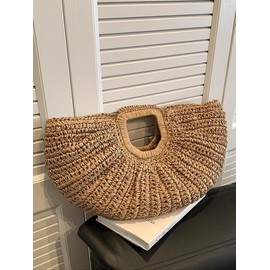 Women's Summer 2025 Casual Plain Straw Tote Bag, Fall New Large Capacity Handbag for Travel & Daily Use, Casual Trendy Versatile High-quality Bag for Vacation Beach, Sample Bag:_Beige_one-size