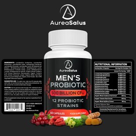 Probiotic for Men, 500 Billion CFU 12 Strains, Men's Probiotic with Cranberry, Turmeric, Goji Berry, Probiotics for Gut & Digestive Health, Gluten and Dairy Free, 60 Capsules