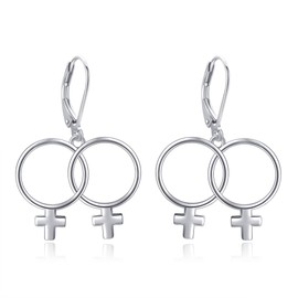 DAYLINLOVE Lesbian Earrings 925 Sterling Silver Lesbian Symbol Dangle Pride Jewellery Lesbian Gifts for Women and Lovers, Sterling Silver, No Gemstone