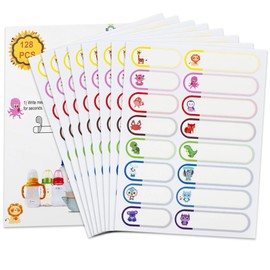 128pcs Baby Bottle Labels for Daycare, School Name Labels for Kids, Daycare Labels, Self-Laminating Write-On Waterproof Dishwasher Safe Self-Adhesive Label Stickers, Kids Name Tags Stickers
