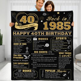 KERAOO 40 Years Ago 40th Birthday Wedding Anniversary Throw Blanket, Perfect 1985 Birthday Gifts Ideas for Wife Husband Mom Dad Friends,Gold Back in 1985 40th Birthday Gifts