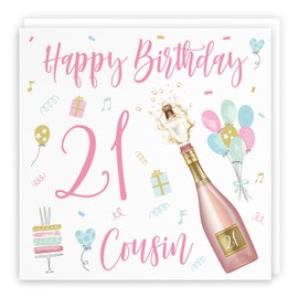 Hunts England - Large Cousin 21st Female Birthday Card - Large Size - For Her - Happy Birthday - Special Cousin - 21 - Champagne Collection - Large - 210 x 210 mm - White Envelope