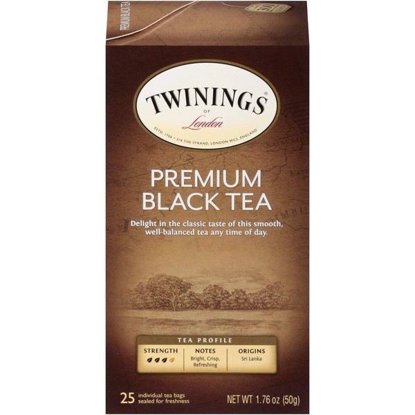 Twinings of London Premium Black Tea Bags, 25 Count (Pack of 6)