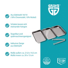 GRÄWE Breading Set, 4 Pieces, 3 x Stainless Steel Bowls for Breading Including Tongs