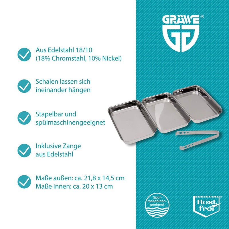 GRÄWE Breading Set, 4 Pieces, 3 x Stainless Steel Bowls