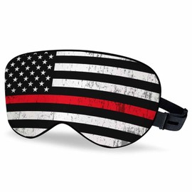 Vnwoalu American Flag Sleep Eye Mask Firefighters Support Thin Red Line USA Flag Men Women Sleep Mask with Adjustable Strap Eye Cover Eye Shade for Travel, Nap,Meditation