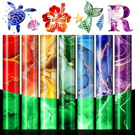 Heflashor Glow in Dark Permanent Vinyl Adhesive Rainbow Marble Craft Vinyl Self Stickers, 12x10 Inch Permanent Luminous Discoloration Color Changing Craft Vinyl for Cups, Car Decals Easy Cut Weed