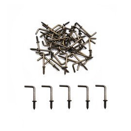 IDEALSV Small Antique Brass Screw in Hooks 5/8" L Shape Hooks Bronze 1 Shape Screw Hooks 7 Shape Right Angle Medal Hooks (50 Pack)