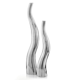 Modern Day Accents 6586 Curva Tall Wiggly Vases Set of 2, Silver, Aluminum, Contemporary, Modern, Popular, Glam, Floor Standing, Large 6" L, 3.5" W, 32" H, Small Vase: 5”L x 3.5”W x 24" H House Decor