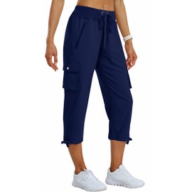 MoFiz Women's Hiking Capris Pants Lightweight Quick Dry Athletic Casual Outdoor Cargo Pants for Women Navy M