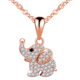 Infinite U 925 Sterling Silver Cubic Zirconia Cute Elephant Pendant Necklace 18" for Girls Kids