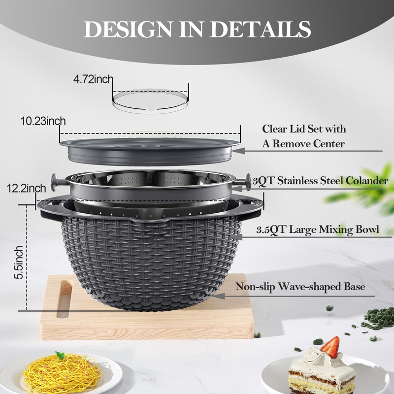 4-in-1 Colander with Bowl Set – Food Strainers and Colanders