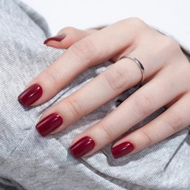 Press On Nails Short, Vneffabler Acrylic Nails Square Press ons Glue On Nails Reusable Stick On Nails False Nails for Women and Girls Nail Kit With Nail Glue in 17 Sizes - 34 Fake Nails Kit, Dark Red