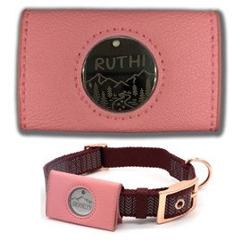 Dog Collar ID Holder - Dog Tag Silencer - No Noise Dog Tag Pouch for Dog Collar - Dog ID Tag Protector - Pockets for Dog Accessories, Rabies Tags, Poop Bags - Slide on Dog ID - Pet tag (Pink)