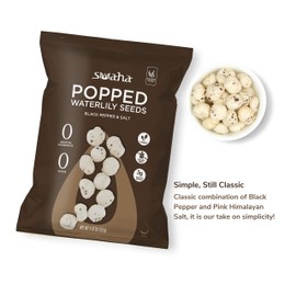 Popped Waterlily Seeds, Vegan Protein Snacks, Zero Sugar, Grain-Free, Nut-Free, Black Pepper & Salt, 4-Pack - Swaha
