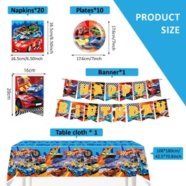 Asheyya 32PCS Hot Wheels Party Decorations, Cars Birthday Decorations Set, Racing Car Theme Party Supplies for Kids Include Banner ,Table Cloth ,Plates and Napkins