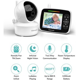 Baby Monitor - 3.5 inch Large Display Video Baby Monitor with Camera and Audio,Remote Pan/Tilt/Zoom, 1200 mAh Battery, Night Vision, Two Way Talk, Smart Temperature,Lullabies,960ft Long Range