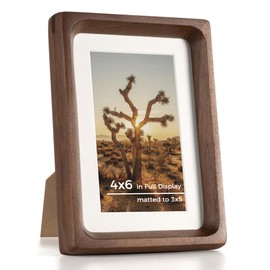 RICHFOCUS 4x6 Picture Frame USA-Sourced Natural Walnut Solid Wood Photo Frame Handcrafted Rounded Corner Wooden Frame with Real Glass Display Photos 3x5 with Mat or 4x6 Without Mat