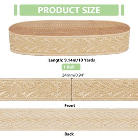 PH PandaHall 9 m Gold Jacquard Ribbon, 2.4 cm Flower Fabric Trim, Vintage Woven Band, Boho Sewing Band, Ethnic Fabric for DIY Clothing, Curtain, Embellishment, Decoration