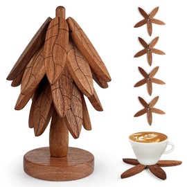 Wooden Trivets for Hot Dishes, KissDate Wooden Tree Trivet Set with 4PCS Wooden Trivets and 1PC Stand, Wooden Trivet Tree Coasters Christmas Tree Trivets for Hot Dishes、Hot Pots、Pans、Bowl、Teapot