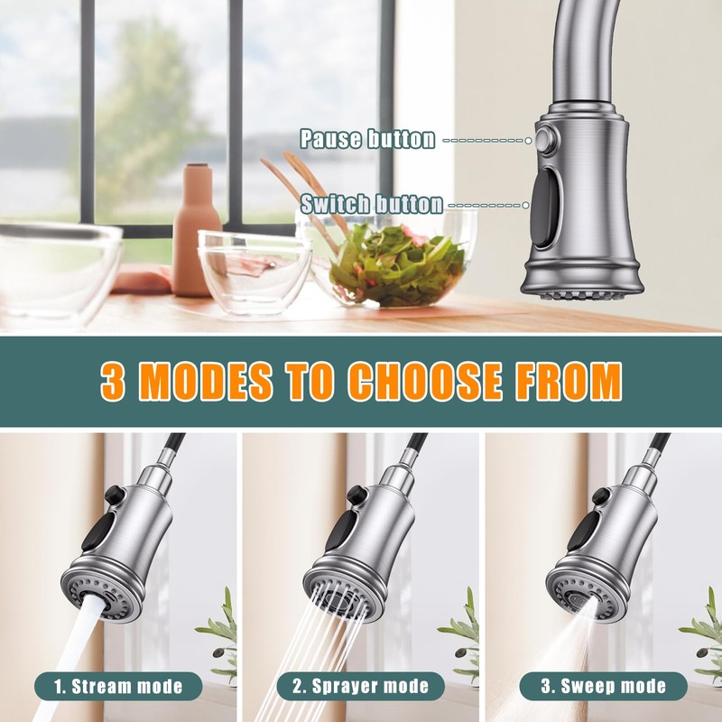 Kitchen Faucet with Pull Down Sprayer, Single Handle High Arc