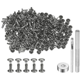sourcing map 200 Sets Leather Rivets 6mm x 8mm Metal Double Cap Rivet Snaps Studs Fasteners with 3pcs Setting Tools Rivets for Leather Craft DIY Decoration, Gunmetal