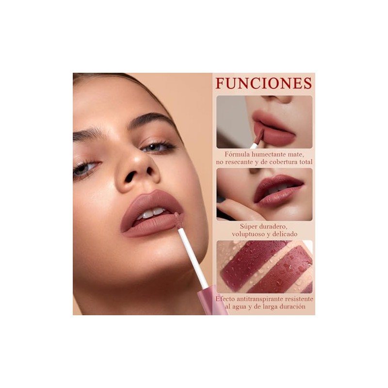 6PCS Lapiz Labial Mate Lapiz Labial Antiadherente,Lápiz labial antiadherente,Lápiz labial