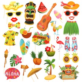 HOWAF 30pcs Hawaii Party Photo Booth Props, Summer Party Aloha Photo Props, Beach Themed Selfie Props