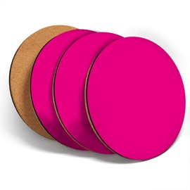 Destination Vinyl ltd Great Coasters (Set of 4) Round - Pink Magenta Colour Block Drink Glossy Coasters/Tabletop Protection for Any Table Type #46083