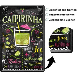 Schilderkreis 24 - Tin Signs Cocktail Recipe Decorative Metal Sign for All Bar Counter or Pub Owners Gift for Birthday or Christmas 20 x 30 cm (Caipirinha)