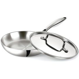 USELUCK Stainless Steel 8 Inch Frying Pan, Tri-ply Clad Base Non-toxic Skillets with Stainless Steel Lid, Fast and Even Heating Stay Cool Handles Induction Dishwasher & Oven Safe PFOA Free Cookware