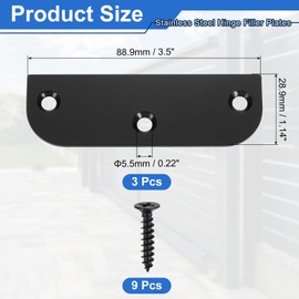 uxcell 3 Pack Hinge Filler Plates, 3.5 Inch with 5/8 Inch Stainless Steel Door Edge Hole Filler Plate Deadbolt Cover Plate with Screws, for Change The Types of Your Doors, Black