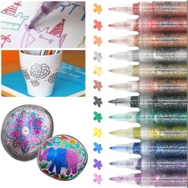 EBIEFLY 12 Pcs Mark Glitter Pen Nail Art Graffiti Pen Drawing Painting Liner Brush Tips Decoration DIY Flower Abstract Lines Details Pen 0.7mm