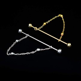 HEALLILY 2pcs Copper Collar Pin Necktie Tie Cravat Pin Collar Chain Clip Bar Pin Collar Pin Brooch With Chain