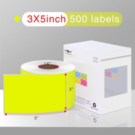 PARLAIM 5 X 3 Inch Permanent Rectangle Color Coding Stickers, 500PCS Square Moving Inventory Label Per Dispenser Box (Fluorescent Yellow)