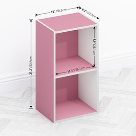 Furinno Tomi Open Shelf Bookcase & Bookshelf, 2-Tier, Pink
