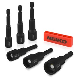 NEIKO 10191A Magnetic Nut Driver Set, 6 Piece Impact Nut Driver Set, MM, 8 to 14mm, 2-9/16” Long Nut Driver Bit Set for Impact Drill, Cr-V Metric