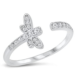 CloseoutWarehouse Clear Cubic Zirconia Dragonfly Adjustable Ring 925 Sterling Silver Size 4