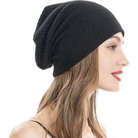 Unisex Fashion Knit Slouchy Beanie Hat Thin Stretch Skull Caps (AU, Alpha, One Size, Black)