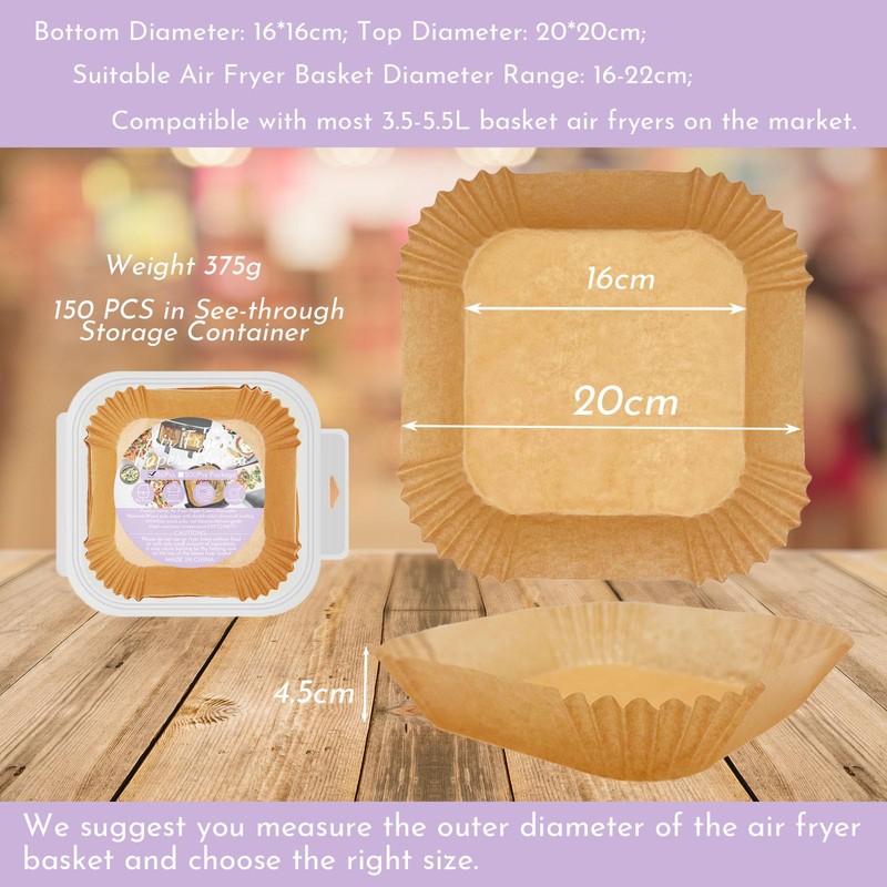 ENKIS Air Fryer Liners, 150pcs Non-Stick BPA-Free 7.9 inch/20 *