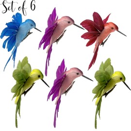 BANBERRY DESIGNS Hummingbird Clip-on Christmas Ornaments - Assorted Colors - Craft Birds Set of 6 Humming Birds - DIY Wreaths Centerpieces Home Décor 4.5" W