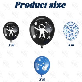 30 Pieces Outer Space Themed Party Balloons Set - Blue Black Confetti Balloons with Astronaut and Planet Designs for Kids Boys Birthday, Baby Shower and More