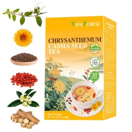 Chrysanthemum Cassia Seed Tea Bags - 6g × 30 Bags, VitalForest Liver Detox Herbal Tea with Burdock Root, Goji Berries, Osmanthus, Honeysuckle – Goji Berry Chrysanthemum Tea for Liver & Kidney Health