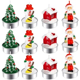 Christmas Candles, 12 Pcs Christmas Tea Lights Mini Candles, Including Christmas Tree and Santa Claus Shape Candles, Holiday Table Decorations, Christmas Table Decorations, Christmas Gifts