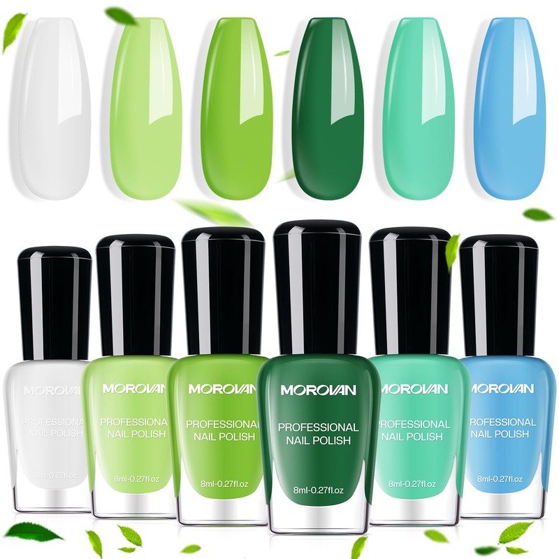 Morovan Green Nail Polish Set: Turquoise White Blue Spring Summer