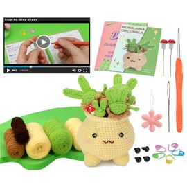 VETAC Crochet Kit for Beginners, Crochet Kit with Step-by-Step Video Tutorials and High-Resolution Tutorial Handbook, Learn to Crochet Kits for Adults Beginner-Crassula Succulent