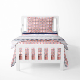 Bacati - Tribal Toddler Bedding Products (4 pc Toddler Bedding Set, Coral/Navy)