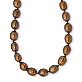 Solid 925 Sterling Silver 7-8mm Coffee FWC Rice Simulated Pearl Necklace Chain 18"